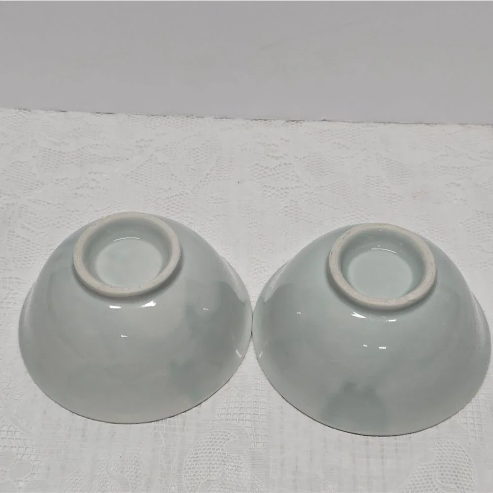Vintage Asian Koi Catfish Carp Fish Porcelain Handpainted Rice Bowls Set Of 2